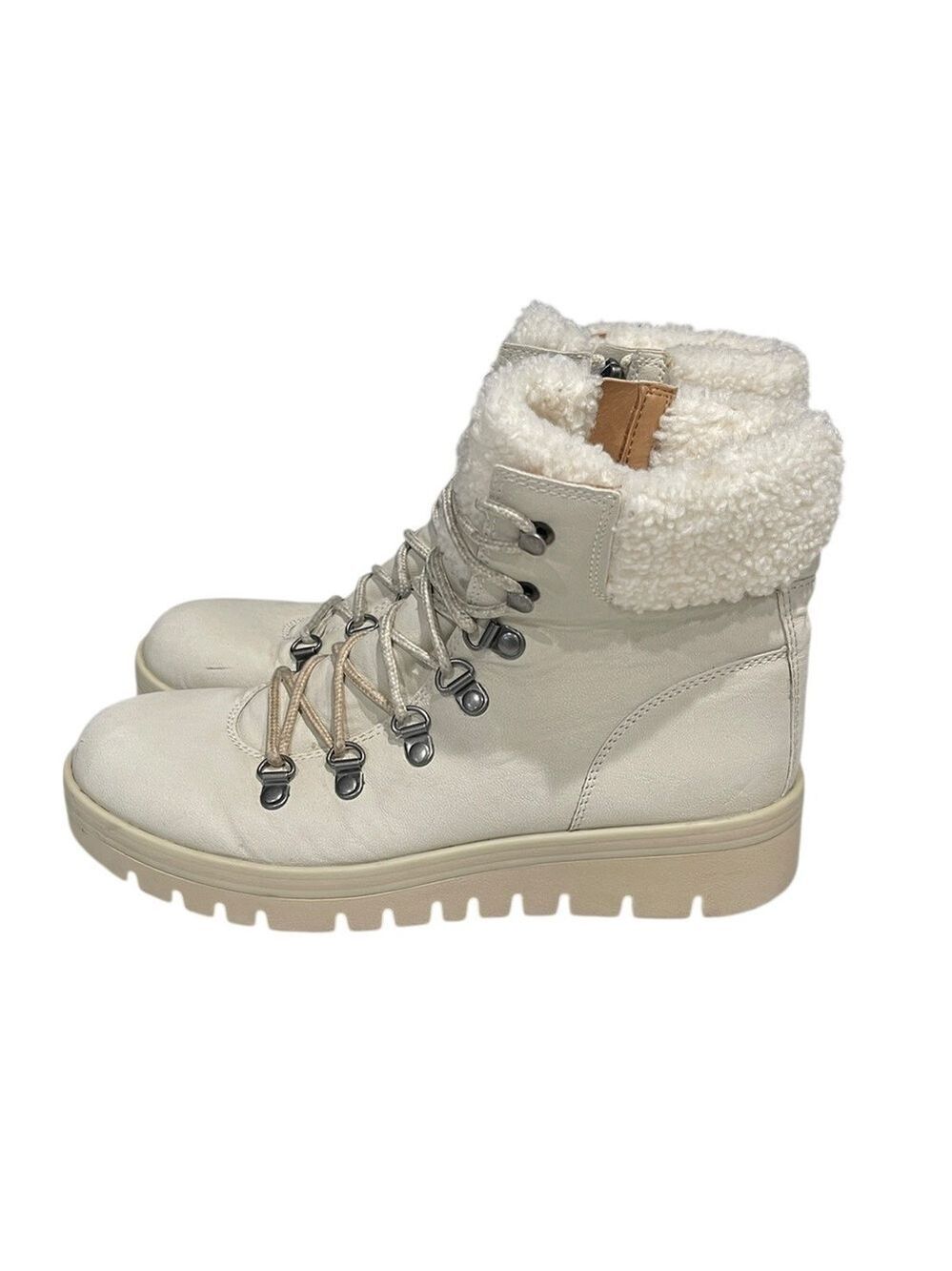 Susina Hanna Hiker Bootie Winter Boot Sherpa Trim SZ 6 Cream